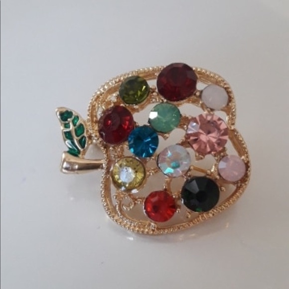 3/$23 Apple Shape Colorful Rhinestone Pin Brooch - Picture 4 of 5